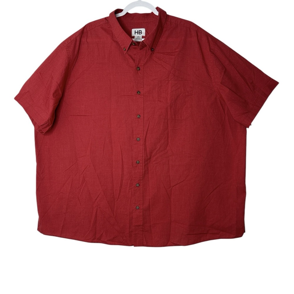 HB Harbor Bay Shirt Mens 3XL Red‎ Solid Short Sleeve Button Down Casual Pocket